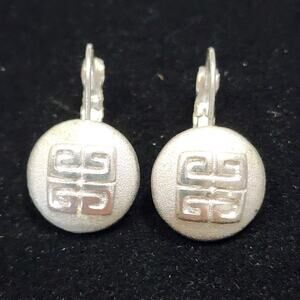 Antiqued Matte Finish 4G Square Earrings Silver Tone Metal Lever Back Vintage